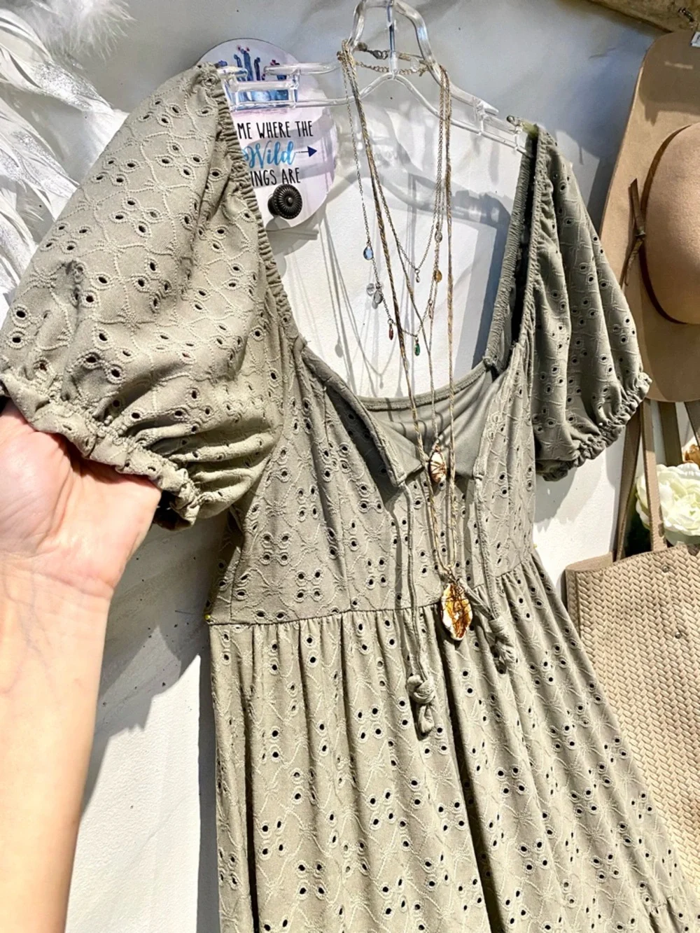 Sage green Farmhouse/prairie boho tiered dress shabby chic Country peasant vibe - Picture 9 of 12